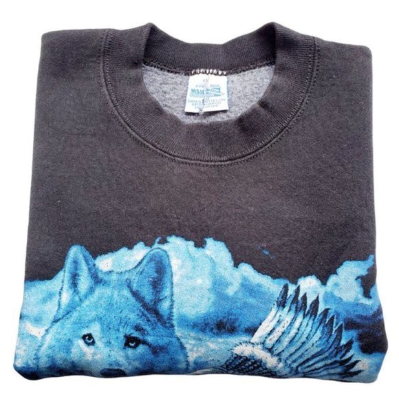 Vintage Ethnic warrior and Fox Unisex Crewneck Sweatshirt, Size Medium - Picture 6 of 6